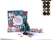 Pop up Kerstkaart - 3D Kerstboom en Kerstdorp Merry Christmas pop-up wenskaart - Incl. Envelop & 8 Feestelijke Sluitzegels - Complete Set