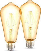 B.K.Licht - Led Lichtbron - filament - kooldraadlampen - retro led lamp - E27 -  ST64 Edison - 2.700K - 4W - 380lm - amber kleur -  set van 2