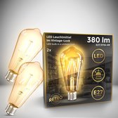 B.K.Licht - Led Lichtbron - filament - kooldraadlampen - retro led lamp - E27 -  ST64 Edison - 2.700K - 4W - 380lm - amber kleur -  set van 2