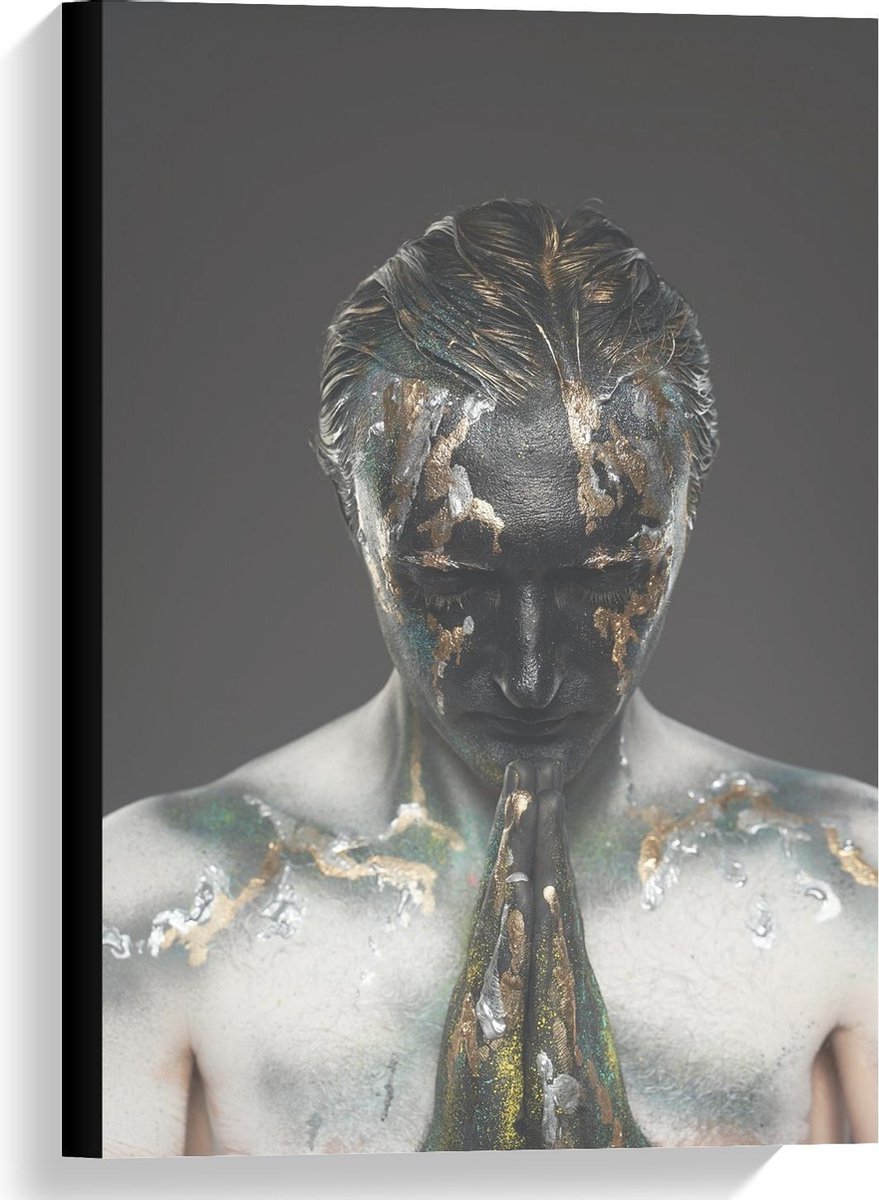 Canvas - Biddende Man van Glitter - 40x60cm Foto op Canvas Schilderij (Wanddecoratie op Canvas)