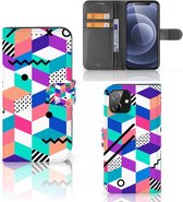 Wallet Book Case iPhone 12 | 12 Pro (6.1") GSM Hoesje Gepersonaliseerd Cadeau Blocks Colorful