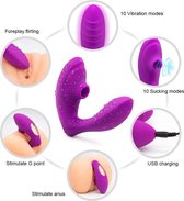 De luxe 2 in 1 G-spot & clitoris vibrator + Bondage set - 20 standen - Vibrators voor vrouwen - Luchtdruk - Dildo Vibrator - BDSM - Paars