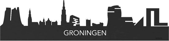 Skyline Groningen Zwart hout - 120 cm - Woondecoratie - Wanddecoratie - Meer steden beschikbaar - Woonkamer idee - City Art - Steden kunst - Cadeau voor hem - Cadeau voor haar - Jubileum - Trouwerij - WoodWideCities