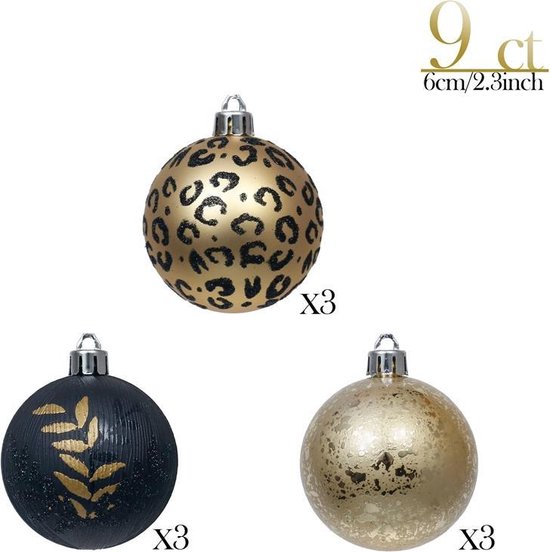 Ver weg scheren vrouwelijk Tijgerprint kerstballen 9st gouden kerstboom ornament Zwart Goud | bol.com