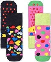 Happy Socks Sokken 2-Pack Kids Heart Anti-Slip Socks Zwart Maat:2-3 jaar