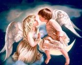Denza - Diamond painting 40 x 50 cm engel volledige bedrukking ronde steentjes - engelen - kind - kinderen - kusje - verliefd - direct leverbaar - nieuw - maan - wolken - nacht