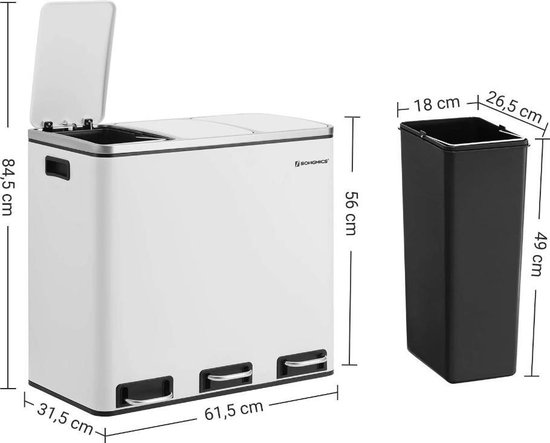 MIRA Home - Pedaalemmer - Pedaalemmer wit - Keuken - Plastic - 61,5x31,5x56