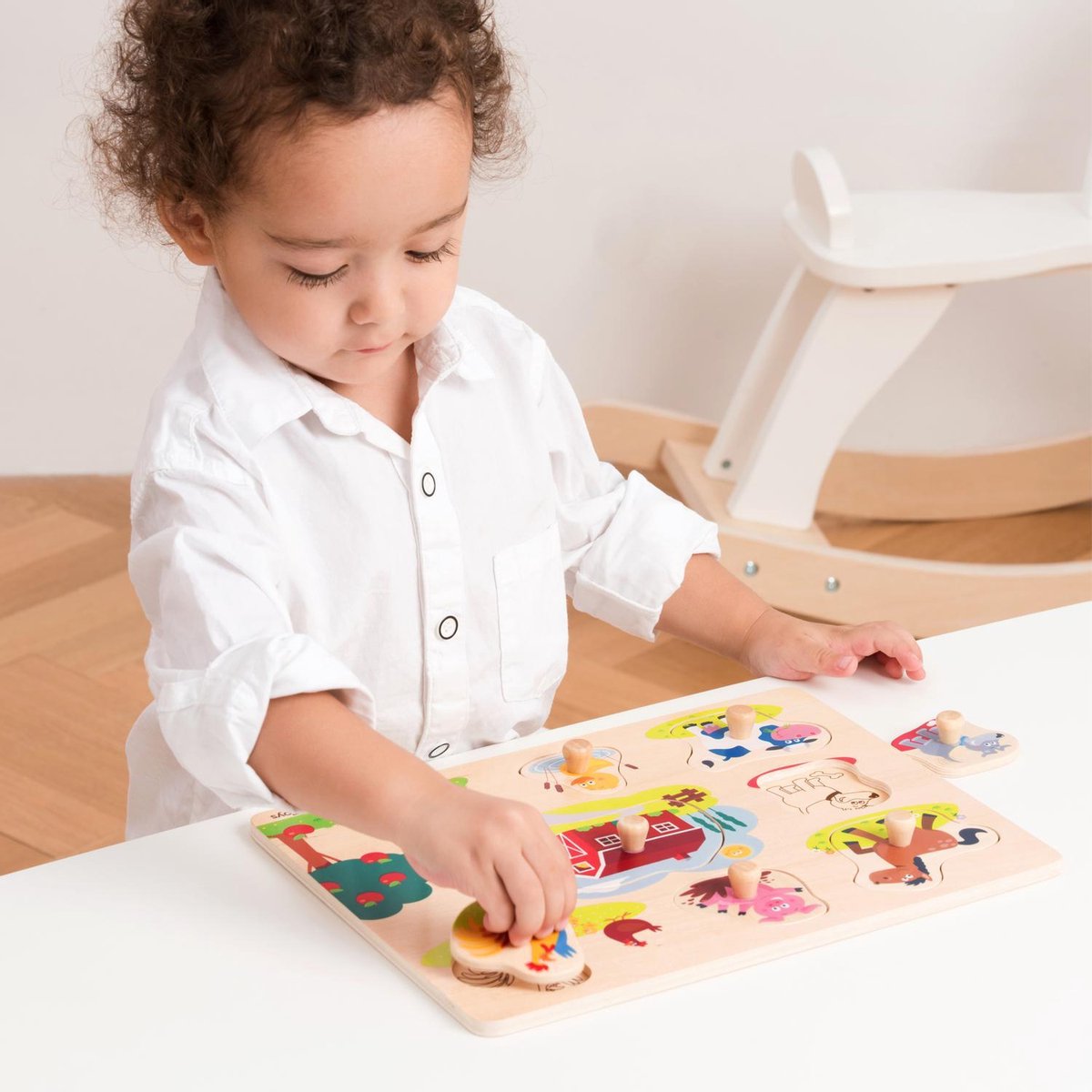 Woet® Houten Knoppuzzel Boerderij - 8 Puzzelstukjes - FSC - Houten Puzzel met Knopjes - Educatief Peuterspeelgoed - Vanaf 2 Jaar — afbeelding 4