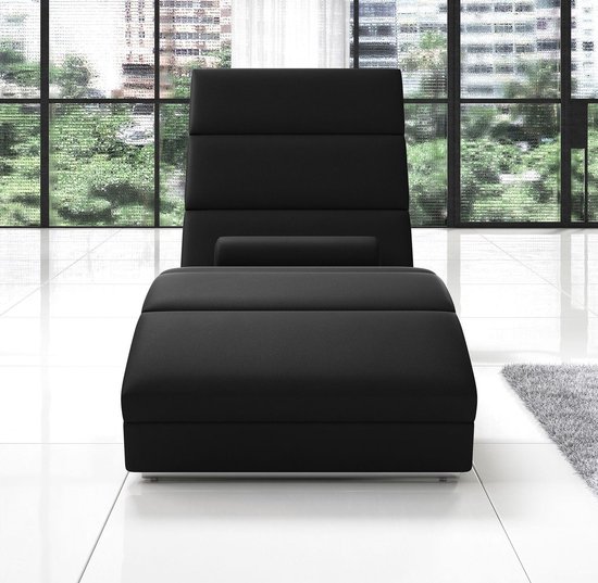 Chaise longue Zwart Leer