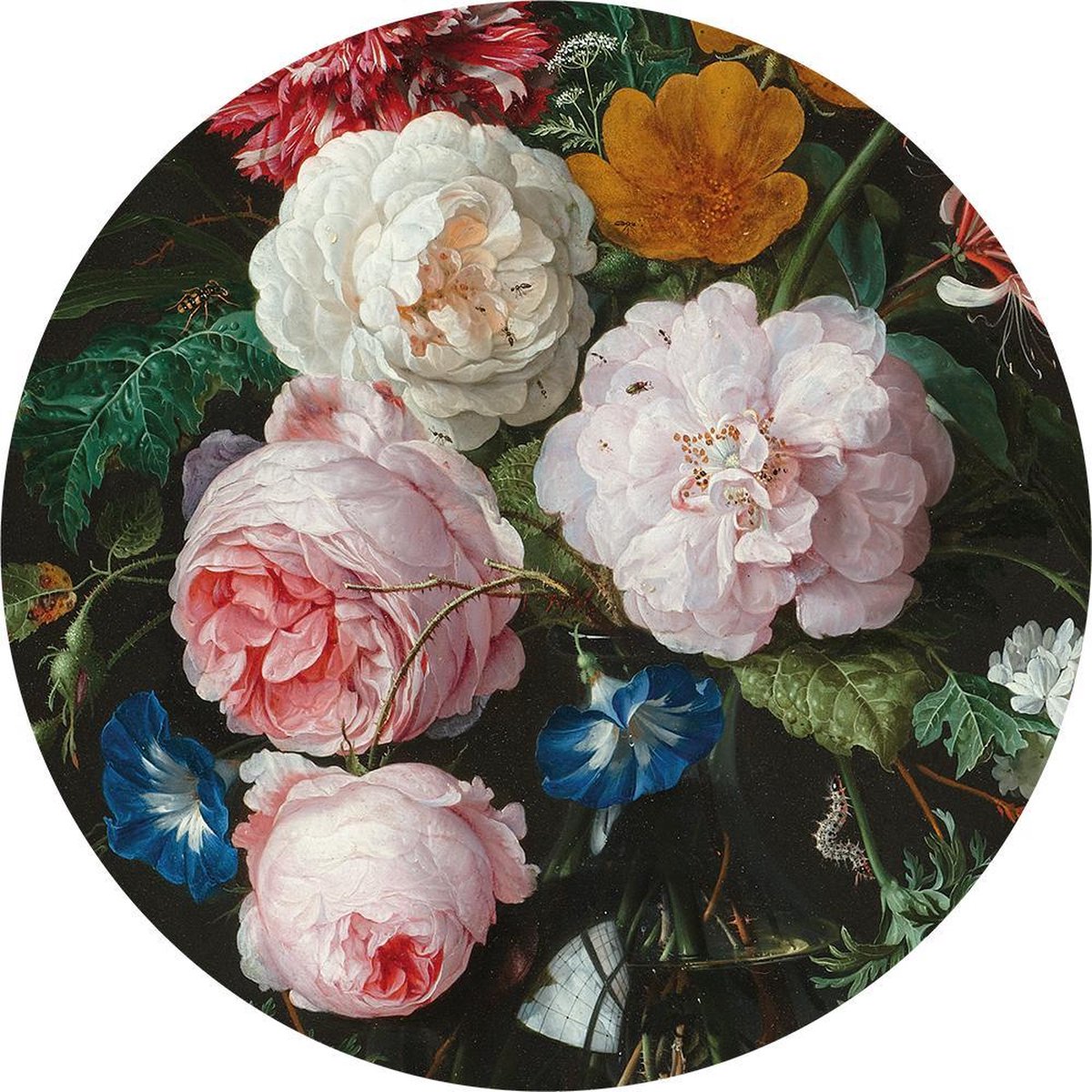 Staerkk - Uitvergroting Stilleven met bloemen Jan Davidsz. de Heem - Ø80 cm - Muurcirkel van dibond incl. bevestiging