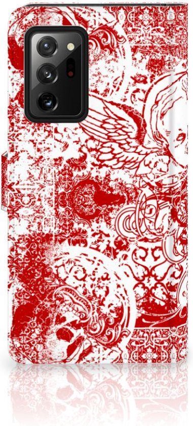 Coque Téléphone Samsung Galaxy Note20 Ultra Housse en Cuir Premium Flip Case Portefeuille Etui pour Ange Crâne Rouge