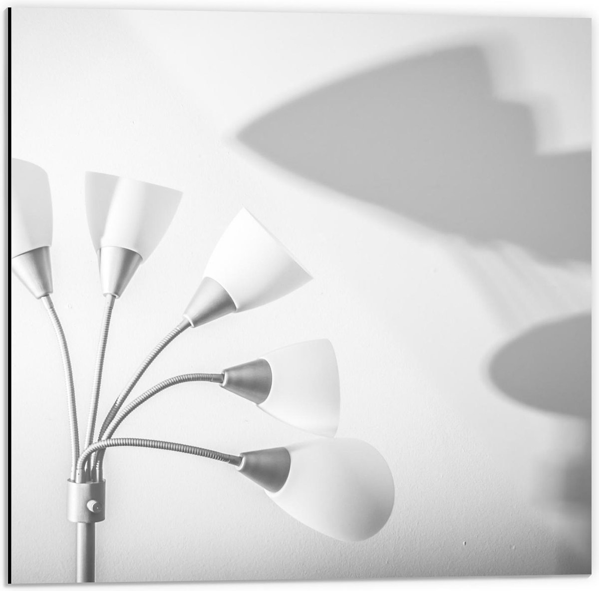 Dibond - Witte Lamp met Schaduw - 50x50cm Foto op Aluminium (Met Ophangsysteem)