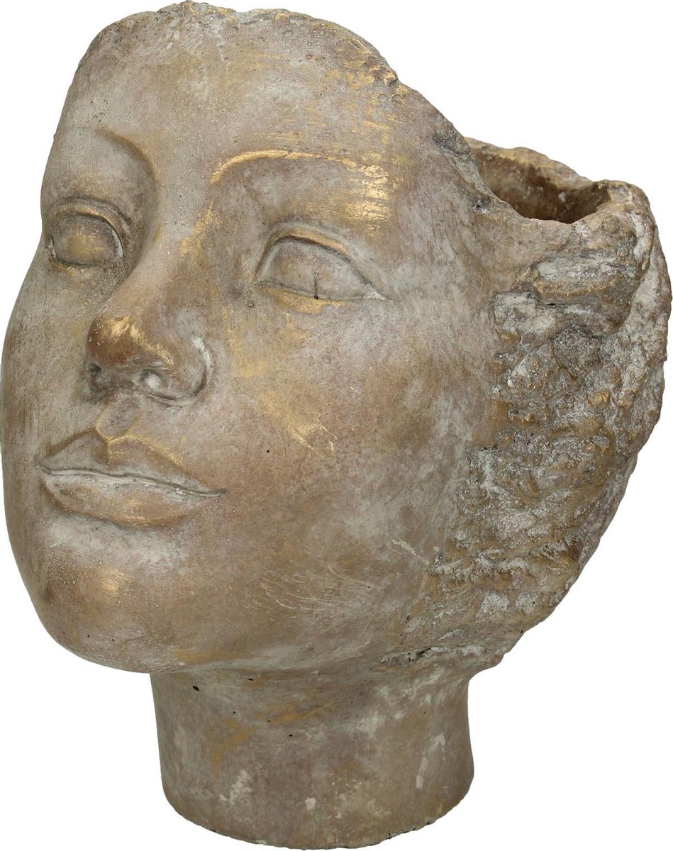 Wants&Needs Bloempot Face Concrete Goud 19 X 15 X 19