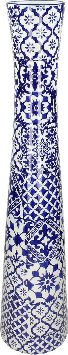 Vaas - Smalle vaas - Lange Vaas - Fijn Aardewerk - Blauw/wit - 16.5 X 16.5 X 75.5 - Wants&Needs