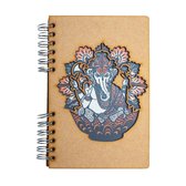 KOMONI - Duurzaam houten Notitieboek - Dagboek -  Gerecycled papier - Navulbaar -  A6 - Gelinieerd -  Ganesha