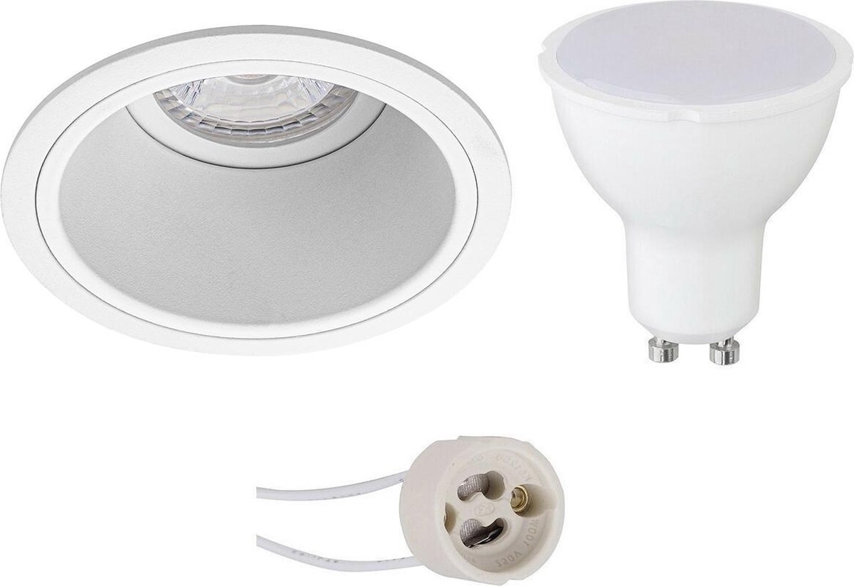 GU10 Inbouwspot Set - Mat Wit - Inbouw Rond - Verdiept - Pragmi Minko Pro - 4W - Warm Wit 3000K - Ø90mm