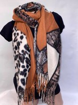 Dames warme lange sjaal met dierenprint bruin