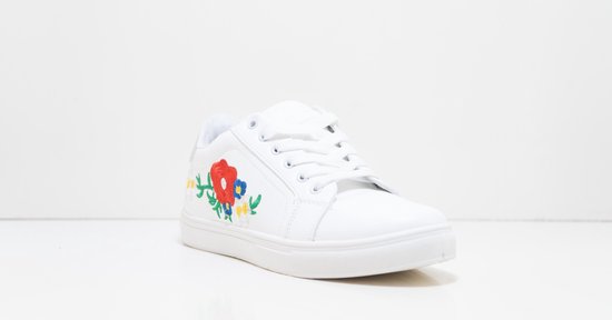 Afstoting Aja naaimachine Dames sneaker wit met bloem motief | bol.com