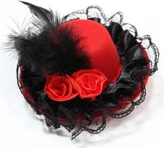 Zac's Alter Ego Fascinator Mini chapeau haut de forme avec dentelle, roses  et plumes Rouge | bol.com
