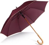 Kimood Unisex Automatische Open Houten Handvat Wandelende Paraplu (Bourgogne/ Beige)