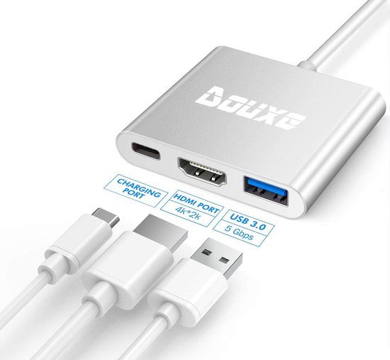 USB C Hub 3 in 1 | van USB-C naar HDMI, USB 3.0 & USB-C van Douxe - Douxe