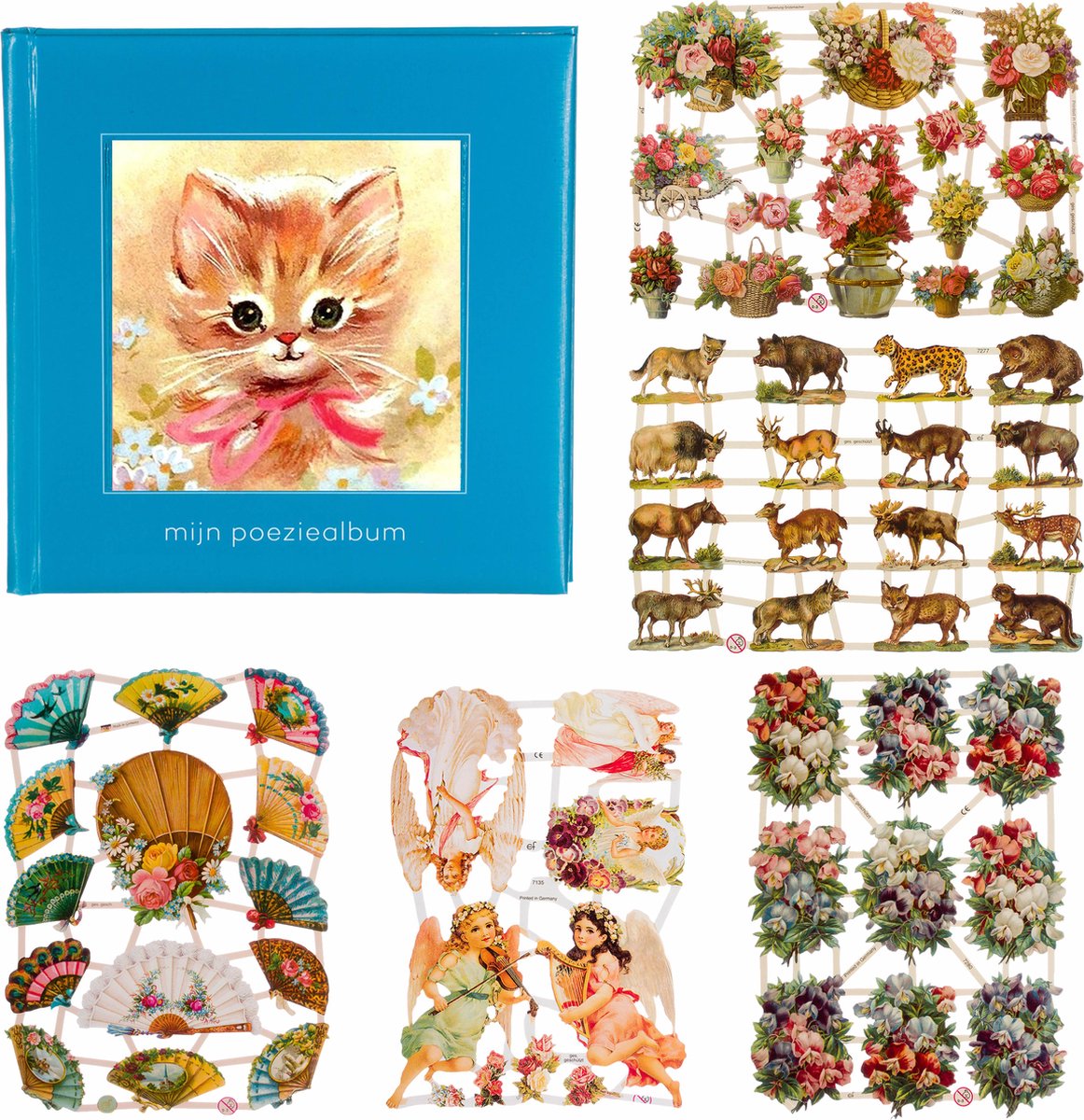 Poëziealbum - 16x16 - lichtblauw - met 5 vellen Poëzieplaatjes