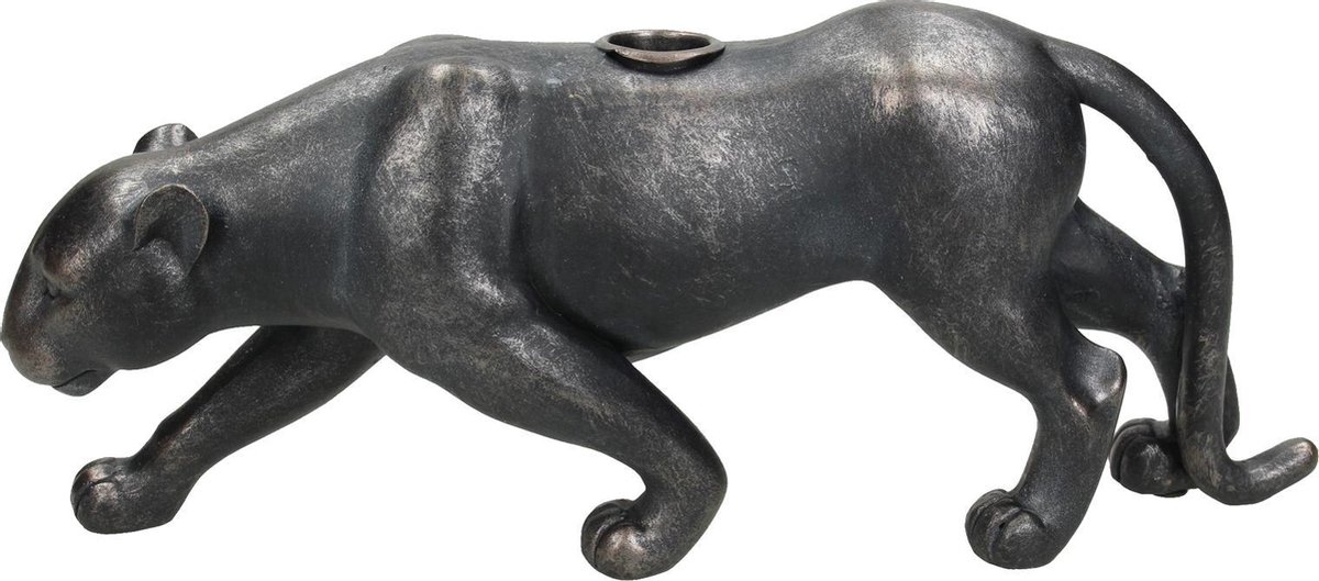 Wants&Needs - Kandelaar - Panter - Luipaard - Polyresin - Zwart - 31 X 6.5 X 12.5cm