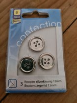 3 Knopen zilverkleurig 15mm Sorbo