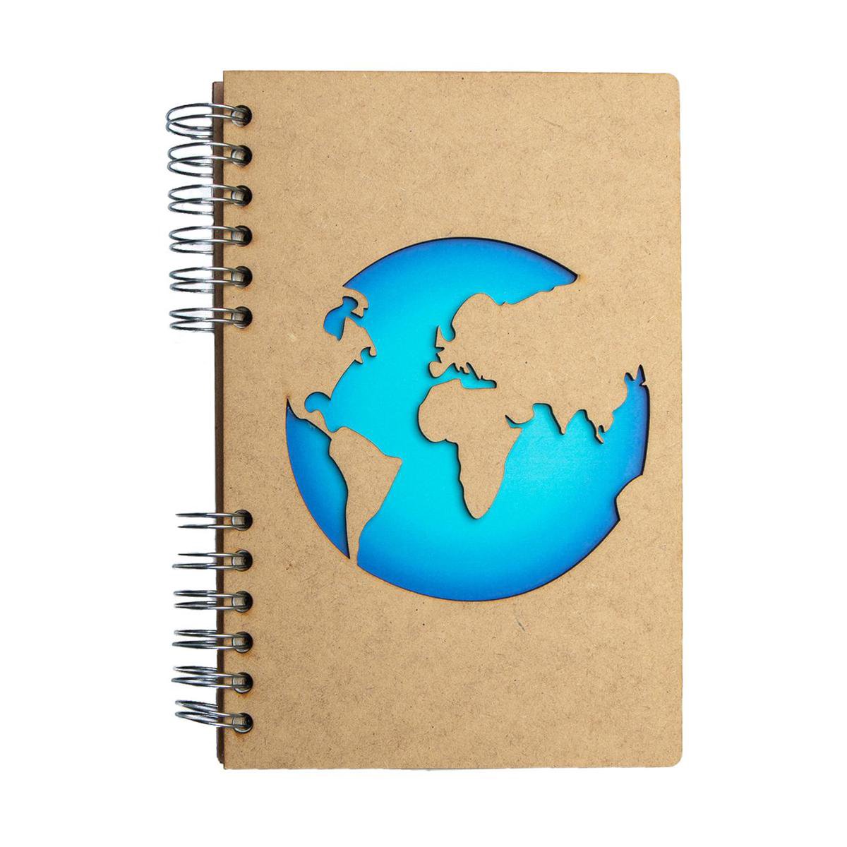 KOMONI - Duurzaam houten Notitieboek - Dagboek - Gerecycled papier - Navulbaar - A5 - Gelinieerd - Reisagboek - Wereld