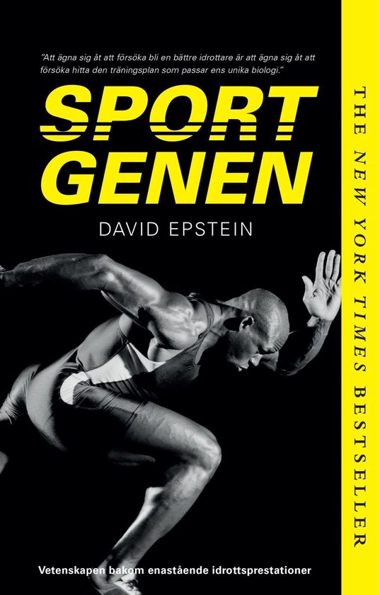 Boek "Sportgenen", de wetenschap achter uitzonderlijke sportprestaties, met een hardloper in actie.