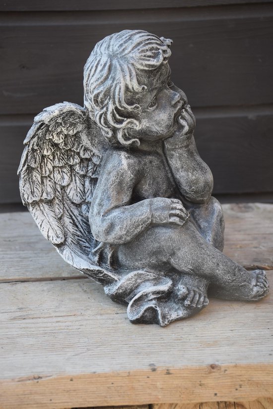 Engel avec la main sous le menton, sculpture pour intérieur ou extérieur |  bol