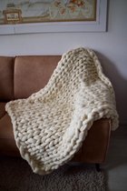 HOMEY & STUFF gebreide deken wol XXL - 100% Handgemaakt Merino Lontwol Huisdecoratie Kleed - 120 x 150 cm - Ivoor | Gebroken Wit
