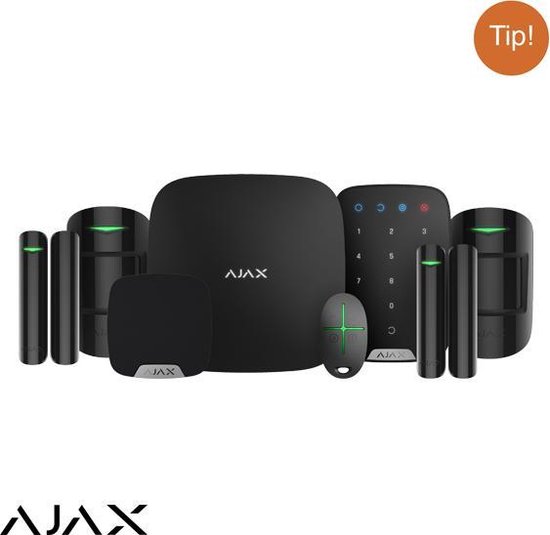 Ajax HUBkit LUXE ZWART: GSM/LAN hub, 2x PIR, 2xMC, Afst, keypad, binnensirene