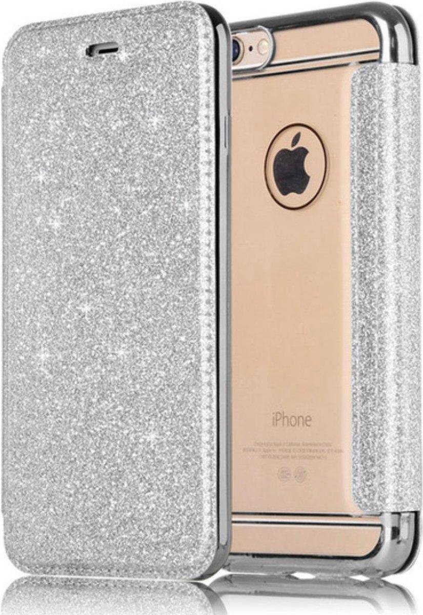 Geschikt voor Apple iPhone 6 / 6s Flip Case - Zilver - Glitter - PU leer - Soft TPU - Folio