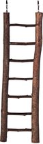 Vogelkooi accessoire - houten ladder voor vogels - schorshout - 7 sporten - 30 cm