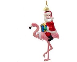 Kurt S. Adler kerstbal - Kerstman op flamingo - groot! - 13cm - rood roze -  topkwaliteit | bol.com