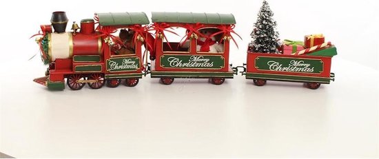 Foto: Kersttrein met 2 wagons tin kerstdecoratie lengte 68 2cm