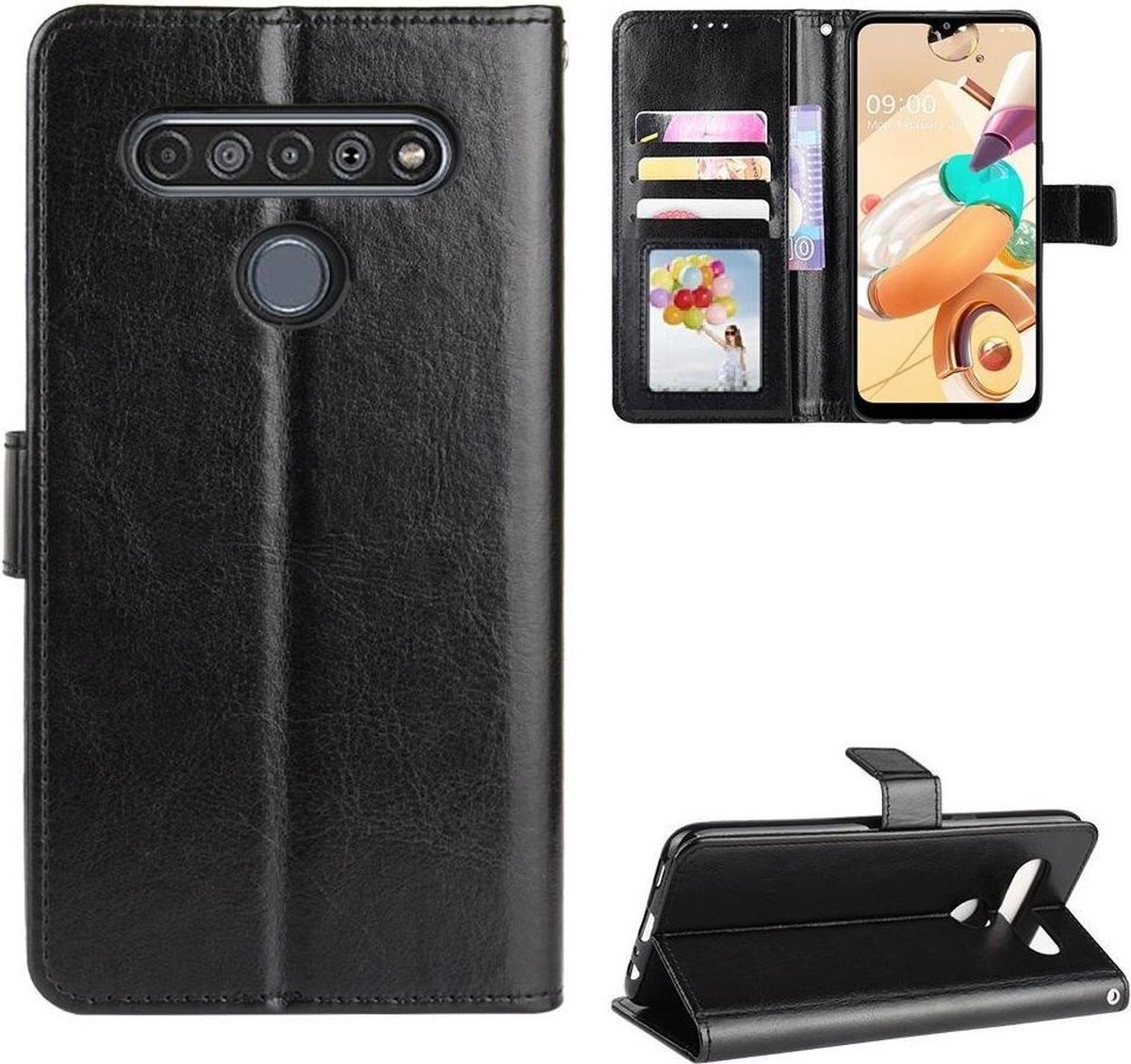 LG K61 hoesje book case zwart