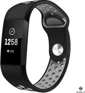Siliconen Smartwatch bandje - Geschikt voor  Fitbit Charge 4 sportband - zwart grijs - Maat: L - Strap-it Horlogeband / Polsband / Armband