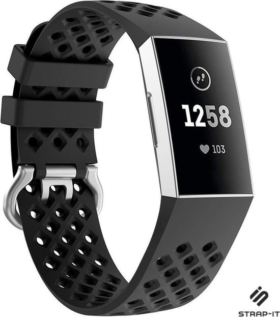 Bracelet en silicone Strap-it® Fitbit Charge 3 avec trous - noir -  Dimensions: Taille S | bol.com