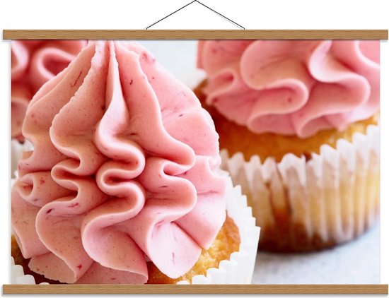 Schoolplaat – Cupcakes met Roze Topping - 90x60cm Foto op Textielposter (Wanddecoratie op Schoolplaat)