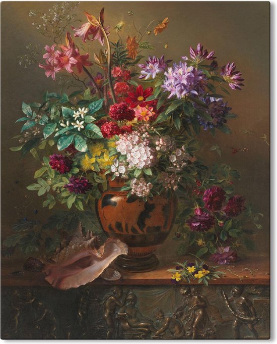 Canvas Schilderij Stilleven met bloemen in een Griekse vaas - Georgius Jacobus Johannes van Os - 40x50 cm