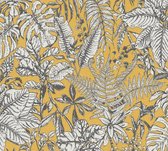 Livingwalls behangpapier tropische bladeren geel, wit en grijs - AS-375203 - 53 cm x 10,05 m