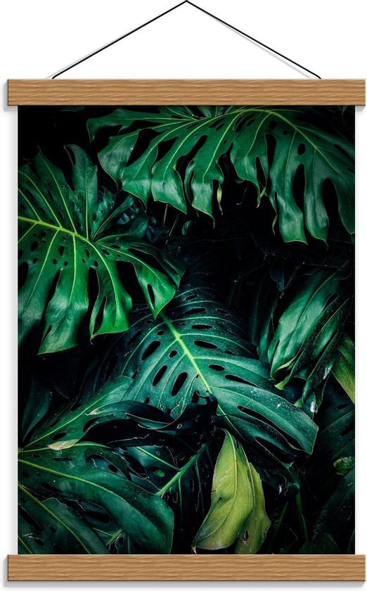 Schoolplaat – Groene Palmbladeren in Donker Bos - 30x40cm Foto op Textielposter (Wanddecoratie op Schoolplaat)