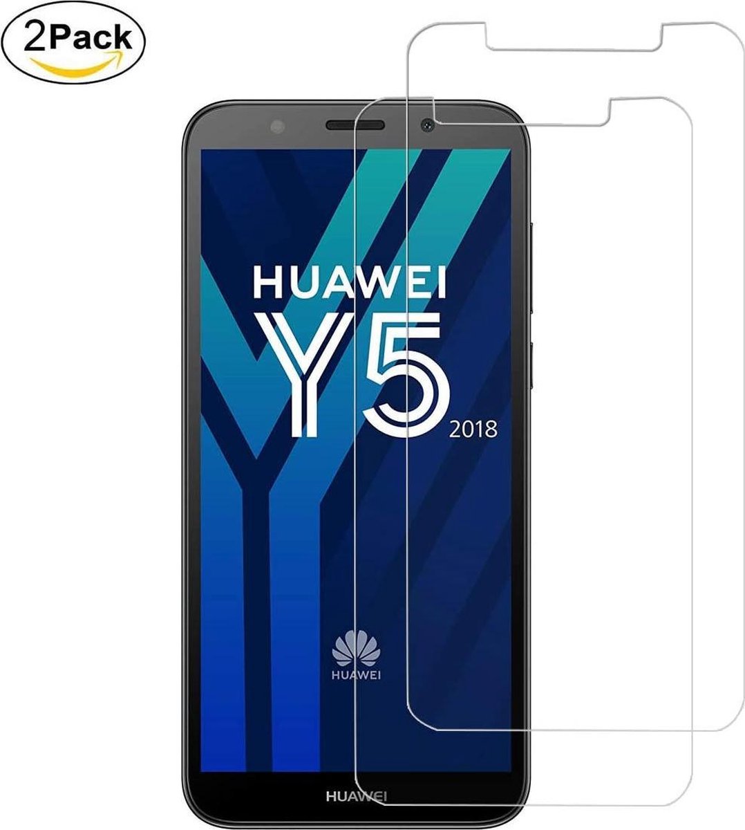 Screenprotector Glas - Tempered Glass Screen Protector Geschikt voor: Huawei Y5 2018 - 2x