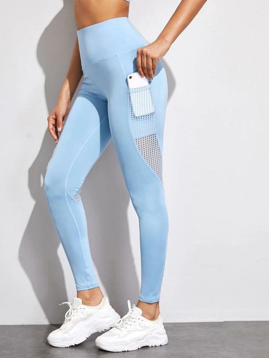 High waist sport legging dames gekleurd met zak | SHEIN | Licht blauw |  maat M | bol.com