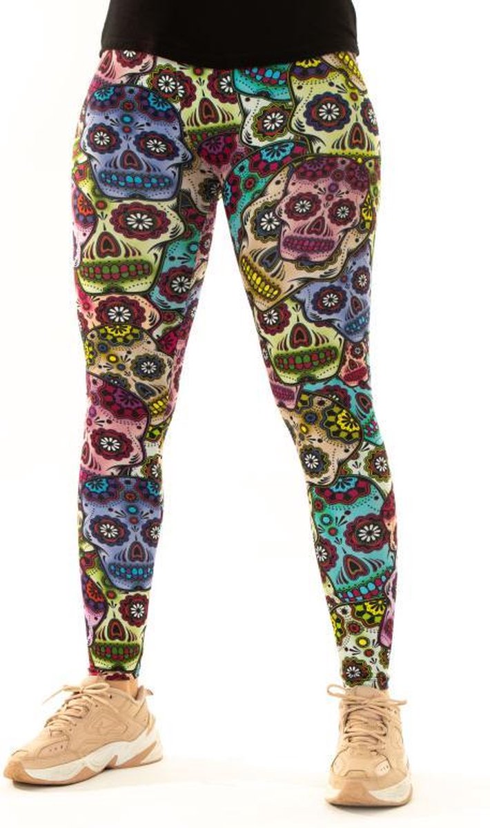 Fantasie legging van Festivalleggings - Scully op dia de Muertos - Maat L/XL - Comfortabel - Ademend - Zachte Stof