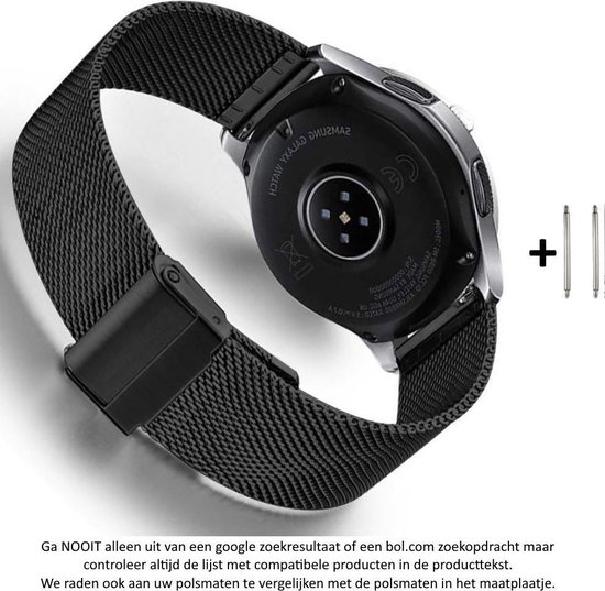 Luxe Metalen Milanees Bandje - Geschikt Voor 20 mm Smartwatches - Zwart - Wearablebandje
