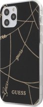 iPhone 12 Pro Max Backcase hoesje - Guess - Effen Zwart - TPU (Zacht)
