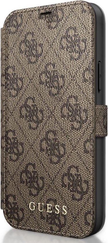iPhone 12/12 Pro Bookcase hoesje - Guess - Effen Bruin - Kunstleer